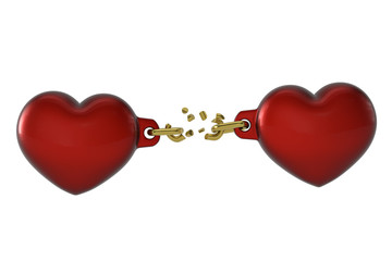 Wall Mural - Two hearts with chain isolated on white background. 3D illustration.