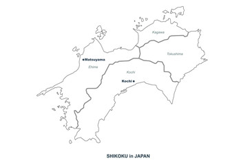  shikoku map. japan regions map series. vector map of japan provinces.