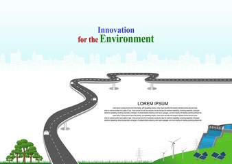 Leinwandbilder - Power generation system renewable Clean energy from nature, such as wind, solar, water energy, can be used to produce electricity.Vector template infographic Timeline of business operations with cars.