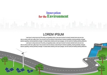 Leinwandbilder - Power generation system renewable Clean energy from nature, such as wind, solar, water energy, can be used to produce electricity.Vector template infographic Timeline of business operations with cars.