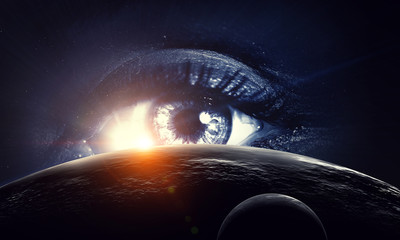 Aufkleber - Human eye and space. Elements of this image furnished by NASA.