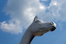 Horse Sculpture Against The Background Of The Summer Sky