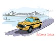 Howrah Bridge of Kolkata, City in West Bengal. kolkata taxi vector illustration
