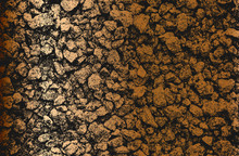 Distressed Overlay Texture Of Golden Stones, Rocks, Pebbles, Macadam. Grunge Background.