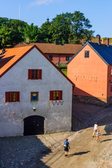 Canvas Print - Old houses in a historic setting in Varberg, Sweden