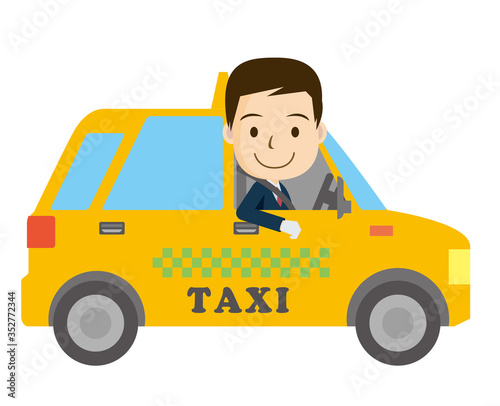 働く車と人物のイラスト タクシーと笑顔のドライバーの男性 Stock Vector Adobe Stock