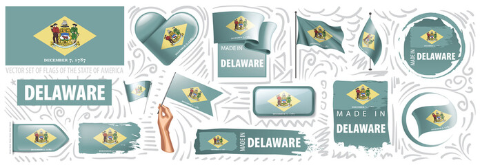 Wall Mural - Vector set of flags of the American state of Delaware in different designs