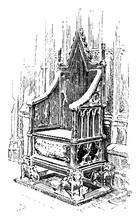 Coronation Chair In Westminster Abbey, Vintage Illustration.