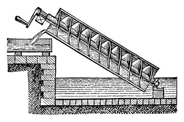 Sticker - Archimedean Screw, vintage illustration.