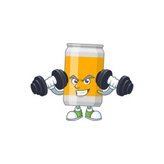 Canvas Print - Caricature picture of beer can exercising with barbells on gym