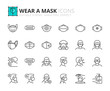 © spiral media - Simple set of outline icons about wear a mask. COVID-19 prevention