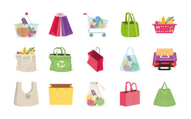 Sticker - set of icons shopping bags on white background