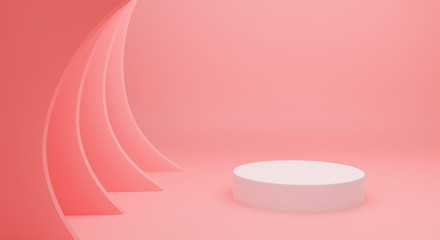 Wall Mural - 3d pink podium background abstract for mockup, banner, showcase, display. Blank white pedestal isolated on minimal background. Creative idea scene. 3d pastel cylinder shape.