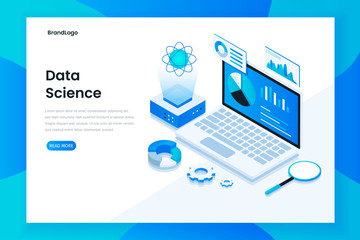 Modern flat design isometric concept of data science. Illustration for  websites, landing pages, mobile applications, posters and banners