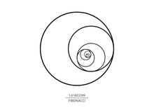 Fibonacci Sequence Circle. Golden Ratio. Geometric Shapes Spiral. Circles In Golden Proportion. Futuristic Minimalist Fashion Design. Logo. Vector Icon Isolate On White Background