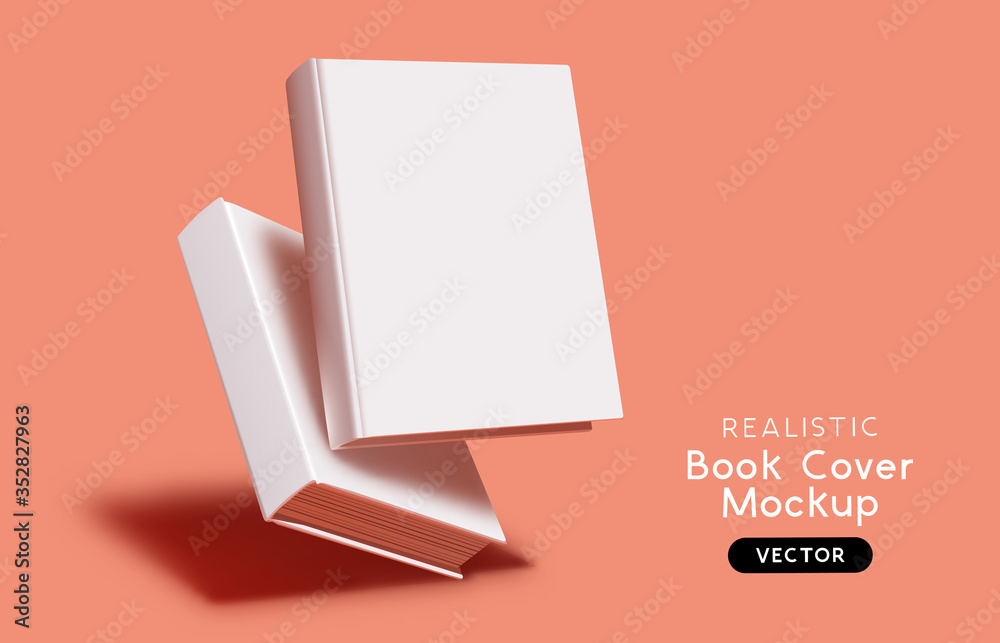 Blank book cover mockup layout design with shadows for branding. Vector illustration. - obrazy, fototapety, plakaty 
