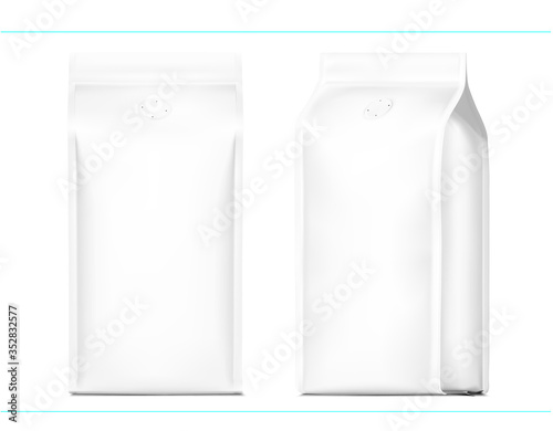 Download Coffee Bag Package Mockup With Degassing Valve Front And Perspective View Vector Illustration Isolated On White Background Packaging Mockup Ready For Your Design Presentation Promo Adv Eps10 Buy This Stock Vector PSD Mockup Templates