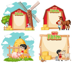 Wall Mural - Border template design with kids and farm animals