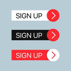 Aufkleber - Arrow with white,red and black Sign up square shape buttons on grey background. Vector illustration