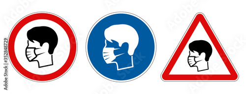 Fotomural Different face mask protection required signs