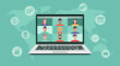© ST.art - people connecting together, learning or meeting online with teleconference, video conference remote working on laptop computer, work from home or anywhere, new normal concept, vector illustration