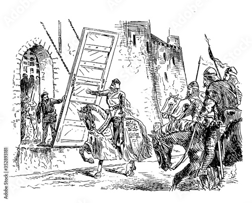 Fotografía Edward II repulsed from Stirling castle by De Mowdray, vintage illustration