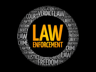 Law enforcement circle word cloud, concept background