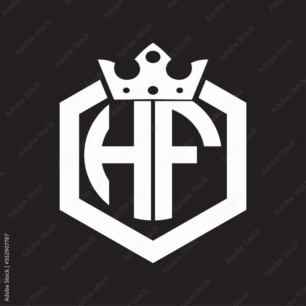 HF Logo monogram rounded by hexagon shape with crown design template ...