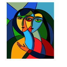 Colorful Abstract Background, Cubism Art Style, Double Portrait