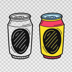 Wall Mural - Hand drawn beer can isolated on transparent background. Sketch for Oktoberfest. Vector illustration.