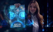 © photon_photo - Business, Technology, Internet and network concept. Young businessman working on a virtual screen of the future and sees the inscription: Data analysis