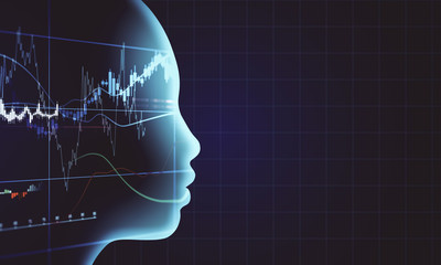 Poster - Side view of glowing woman head with stock infographic