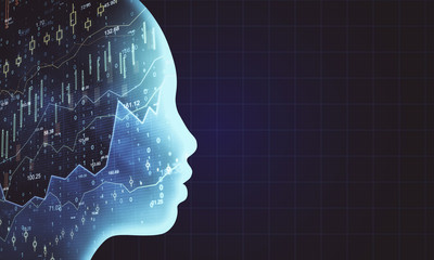 Poster - Abstract head outline with  business charts and stock data