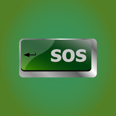 Poster - computer button with sign sos enter key