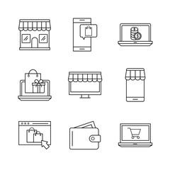 Canvas Print - Shopping online line style icon set vector design