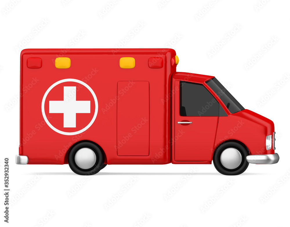 Cartoon Ambulance Car Isolated - obrazy, fototapety, plakaty 