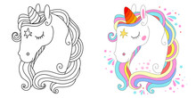 Line And Color Unicorns Vector Illustration For Coloring Book