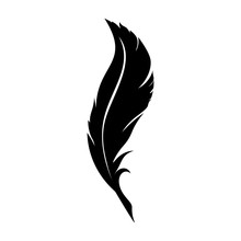 Feathers Pen Black Icon Silhouette. Logo Goose Lightweight Feather Contour. Vector Illustration