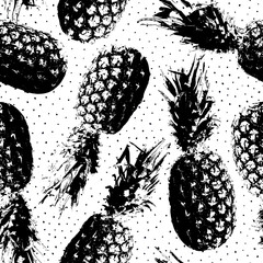 Poster - Pineapple seamless pattern. Tropical fruit texture. Exotic summer design for prints. Hand drawn pineapples pattern. Fruits sketchy background. Handdrawn backdrop. Vector sketch doodle tropic wallpaper