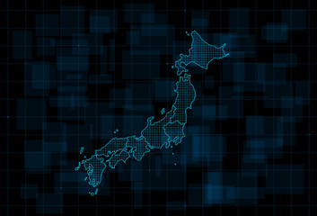 Poster - hud map of the japan with prefectures. cyberpunk futuristic digital dark blue background. editable s