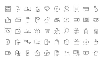 Canvas Print - Shopping online line style icon set vector design