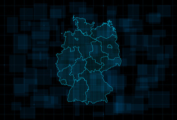Poster - hud map of the germany with states. cyberpunk futuristic digital dark blue background. editable stro
