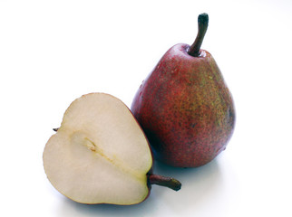 Two juicy red realistic pear isolated on white background