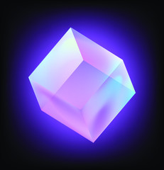 Poster - Cube or Rectangular Cuboid Prism in neon holographic colors, showing light refraction effect. Abstract vector illustration for science or technology cover.