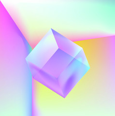 Aufkleber - Cube or Rectangular Cuboid Prism in neon holographic colors, showing light refraction effect. Abstract vector illustration for science or technology cover.