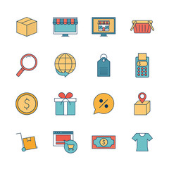 Poster - Shopping online line and fill style icon set vector design