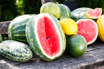 Wall Mural - Fresh ripe striped sliced watermelon 