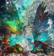 Wall Mural - the wings in vivid space. digital canvas painting