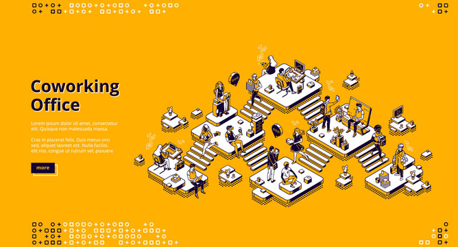 coworking office banner. concept of modern creative workplace for different employee. vector landing