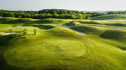 Wall Mural - Drone landscape view of a golf course 